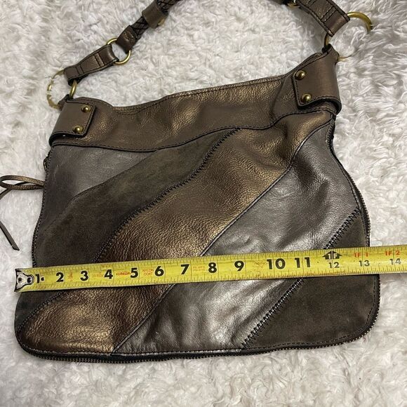 Fossil Patchwork Bronze​ ,Brown Suede Leather Medium Shoulder Handbag . - Picture 10 of 11